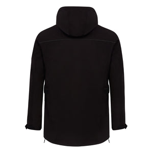 Back of sleek black womens motorcycle jacket featuring adjustable waist and hip fit with waterproof protection for female riders