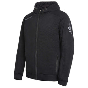 Side profile of Blade Black motorbike hoodie with ergonomic zip-up fit and biker styling for men and women