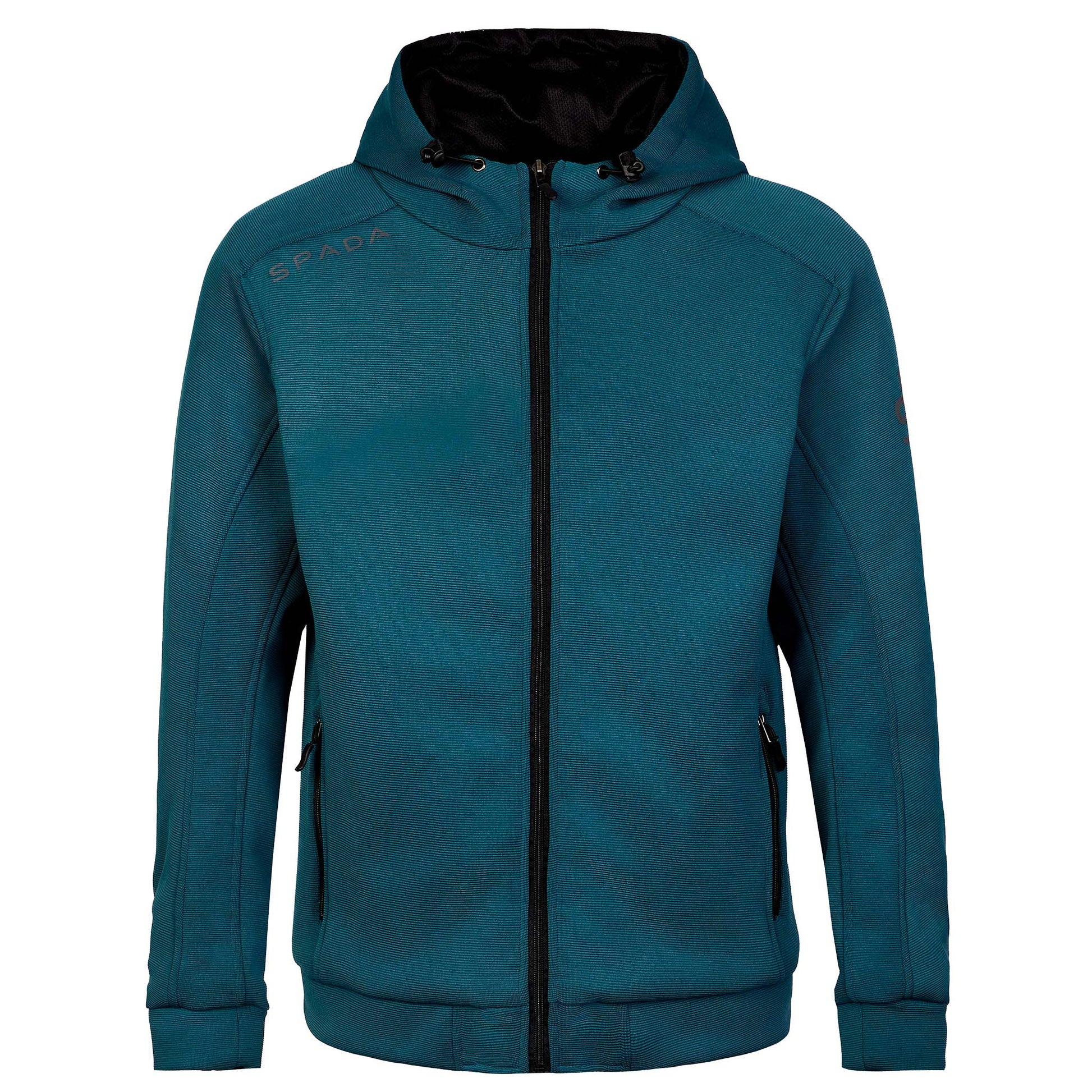 A coral blue zip-up unisex motorcycle hoodie with a hood, front zip fastening, and ribbed cuffs.