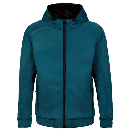 A coral blue zip-up unisex motorcycle hoodie with a hood, front zip fastening, and ribbed cuffs.