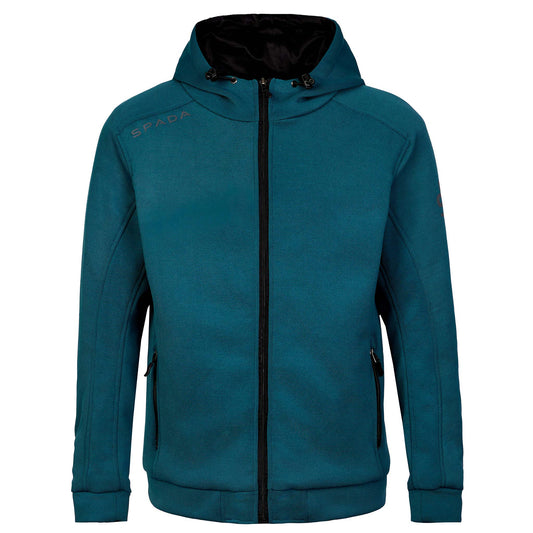 A coral blue zip-up unisex motorcycle hoodie with a hood, front zip fastening, and ribbed cuffs.
