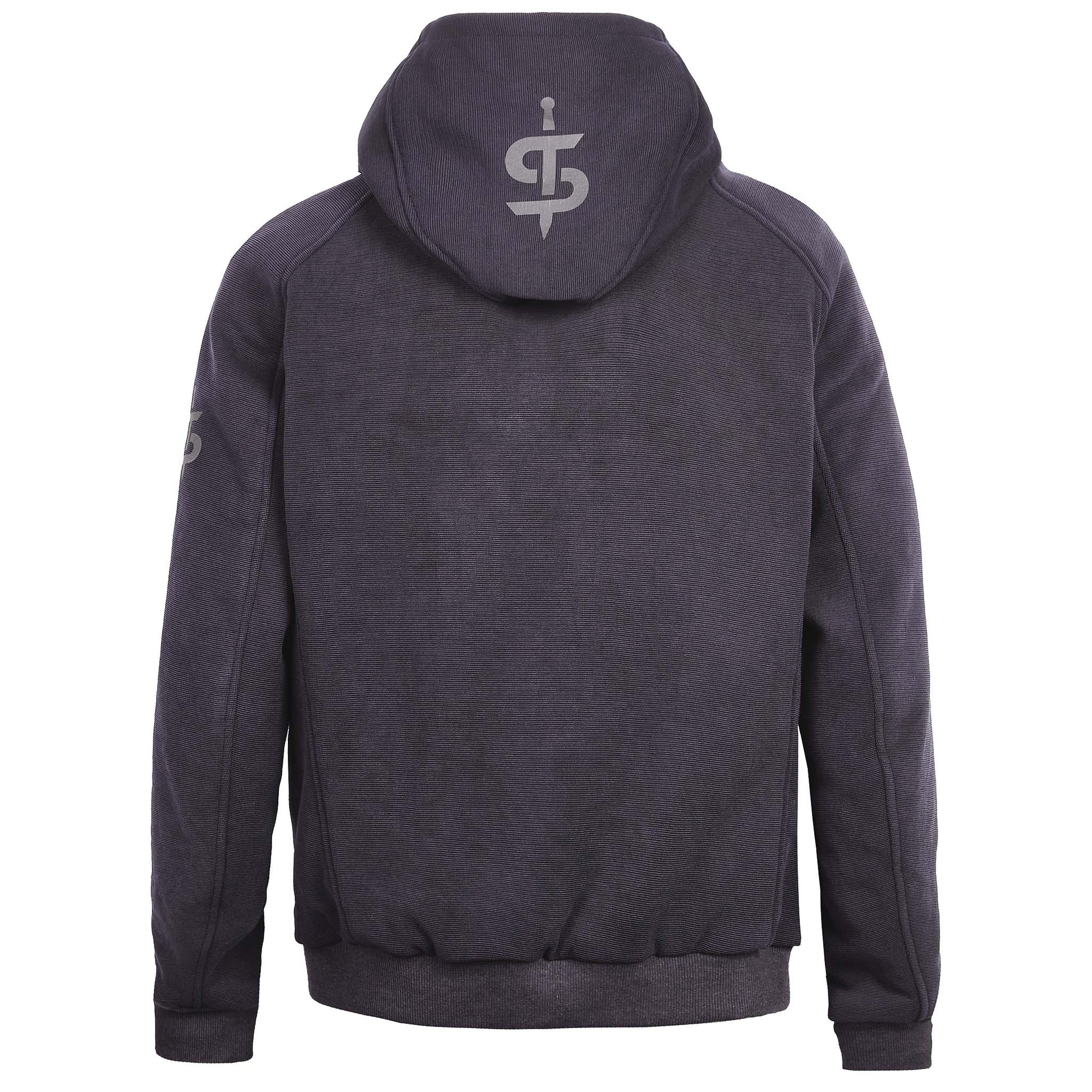 Back of Blade Grey unisex motorcycle hoodie with reinforced design and secure fit – ideal for casual riding and protection