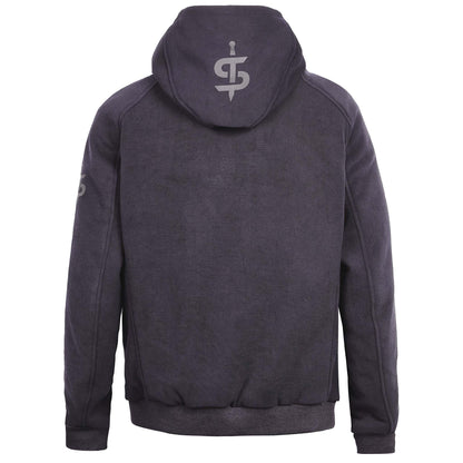 Back of Blade Grey unisex motorcycle hoodie with reinforced design and secure fit – ideal for casual riding and protection