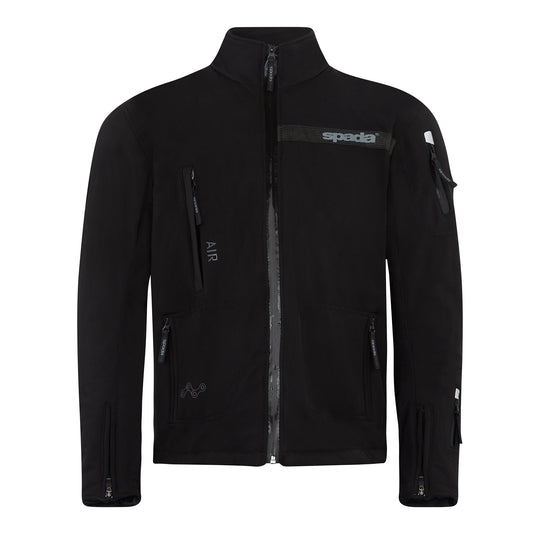 front Commute Black Motorcycle Jacket front view – waterproof soft shell AA biker jacket with CE armour.