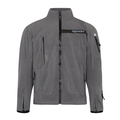 Commute Grey Motorcycle Jacket front view – waterproof soft shell motorbike jacket with CE Level AA rating and integrated protective armour.