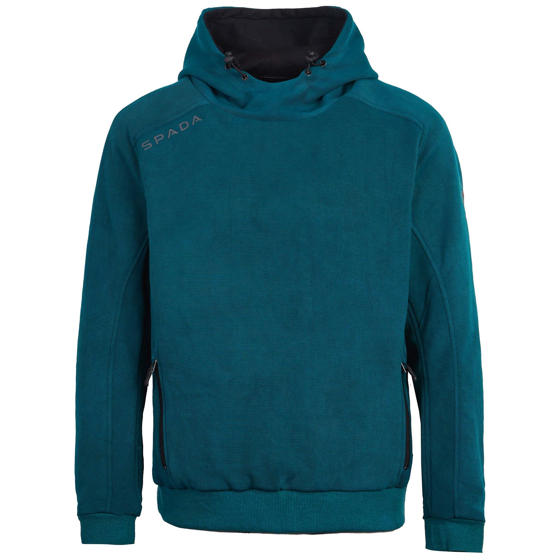 Front view of Blade Blue unisex motorcycle hoodie with pullover design, armoured protection, and casual athletic styling for bikers