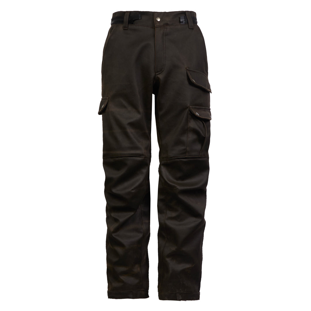 Front view of Crossguard Walnut Brown waterproof motorcycle trousers for men with CE Level AA protection