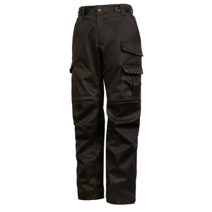 Side view of men’s Crossguard motorbike trousers showing articulated knees and waterproof cargo pocket