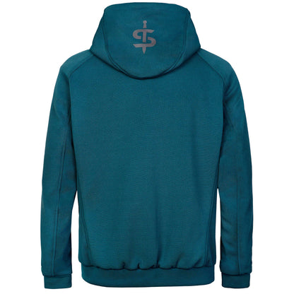 Back of Blade Blue zip-up motorcycle hoodie – reinforced for protection with casual style for urban and touring riders