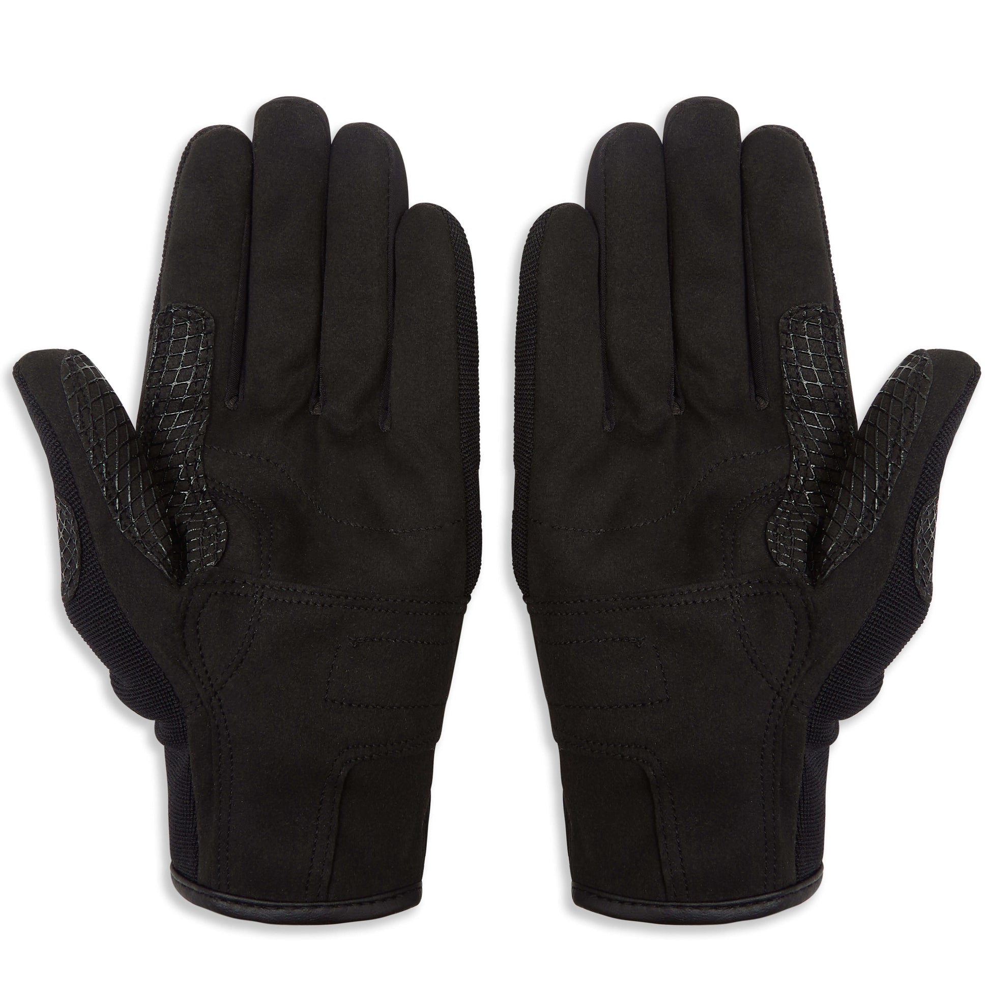 black textile motorcycle gloves with leather reinforcements