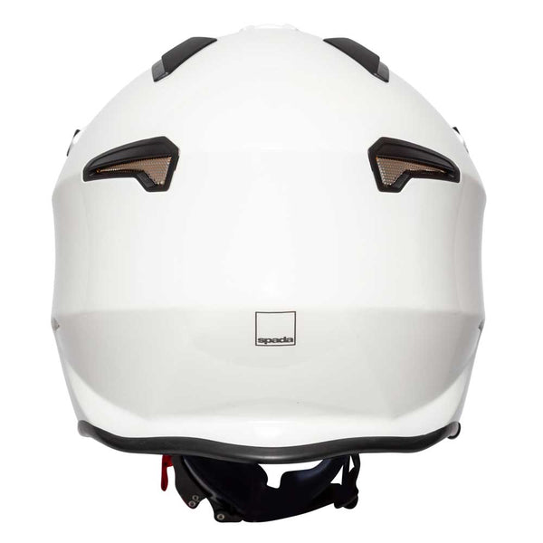 back of white and black motorbike helmet for adventure biking