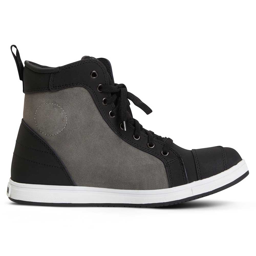 black and carbon grey suede motorcycle boots
