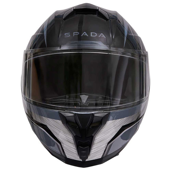 front of black and grey full face motorbike helmet for men
