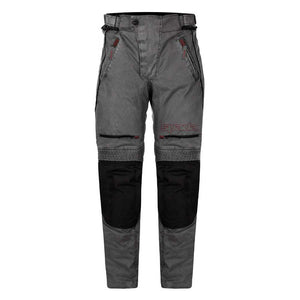 front of grey and black motorbike trousers