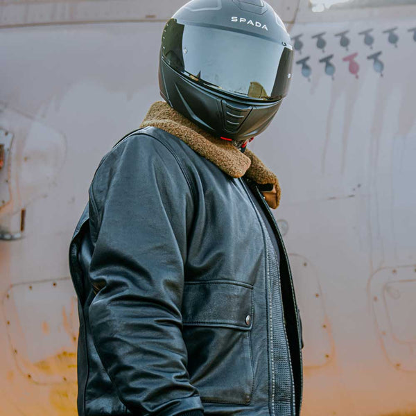 Rider in Turbine leather jacket and black helmet – protective gear with timeless biker style