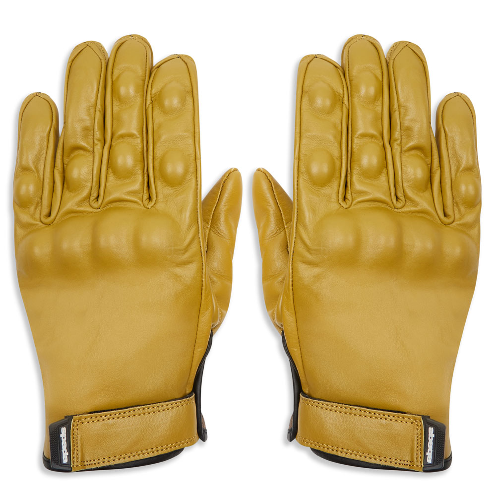 tan yellow motorcycle gloves with knuckle protection