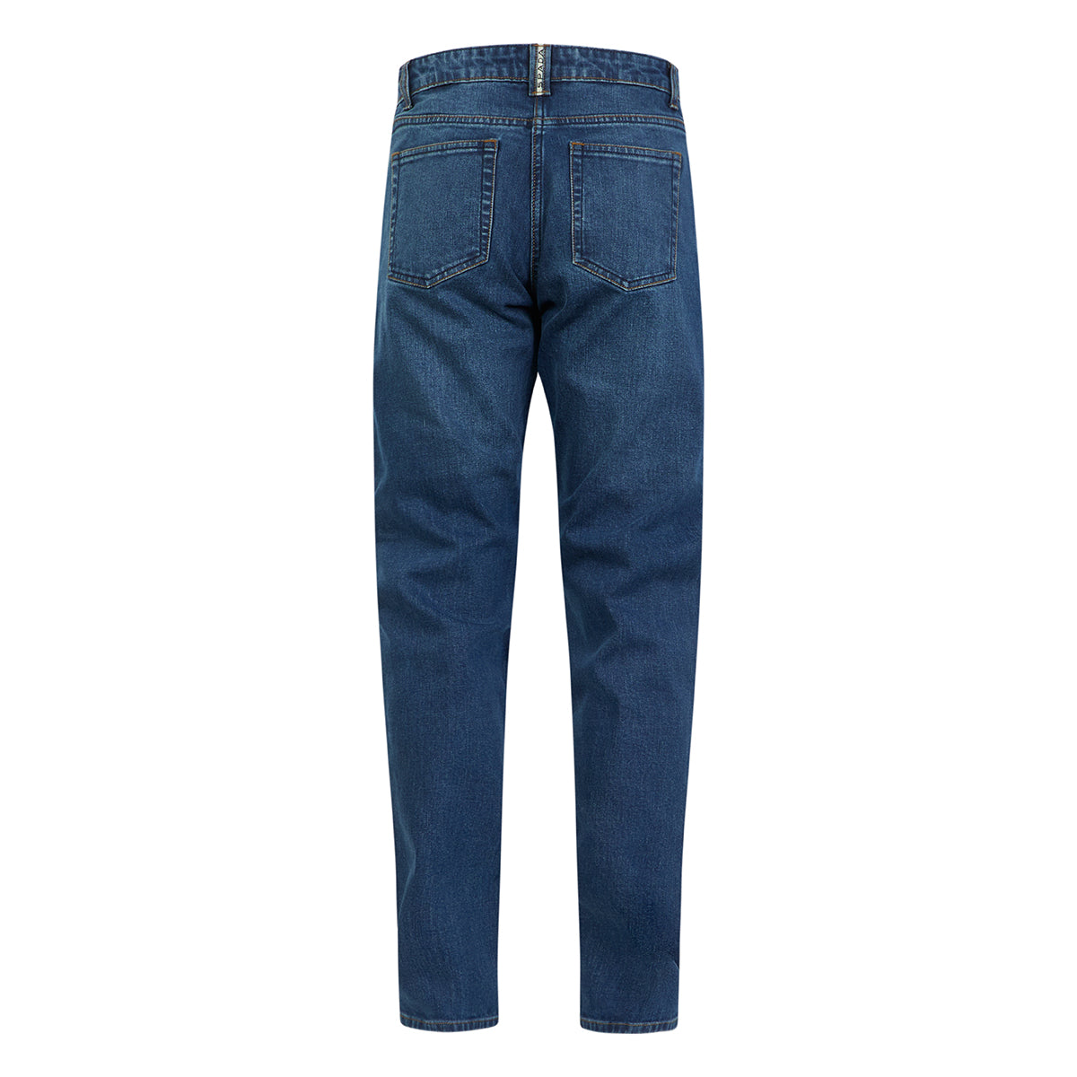 Rear view of women’s washed blue motorcycle jeans highlighting tailored fit, reinforced seat, and protective features for women riders.