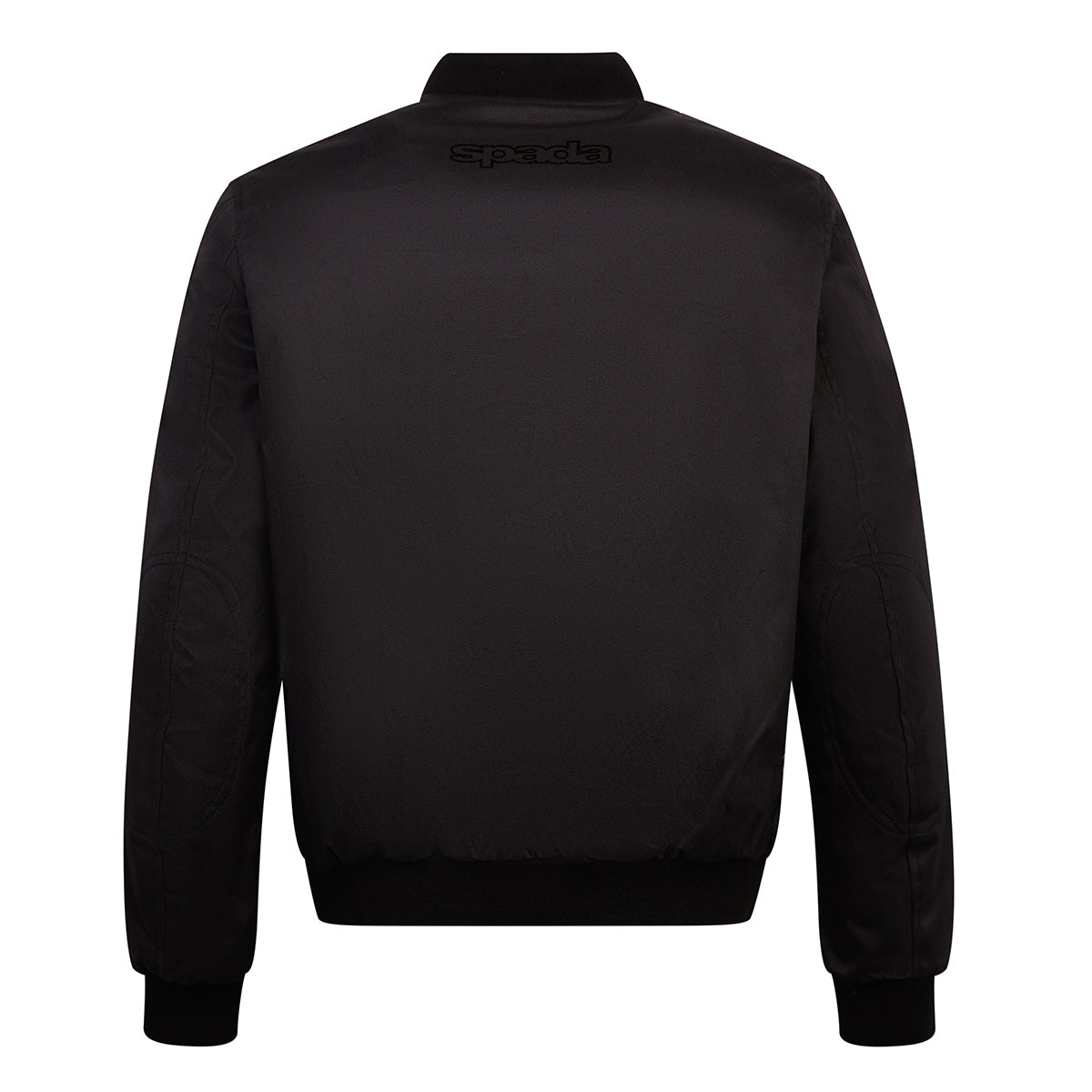 back of Spada black bomber jacket fore motorcyclists with ribbed cuffs and collar