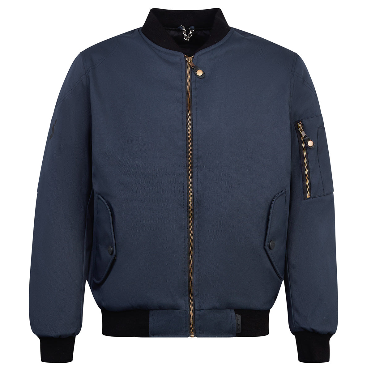 navy blue motorcycle bomber jacket from Spada with quilted orange lining