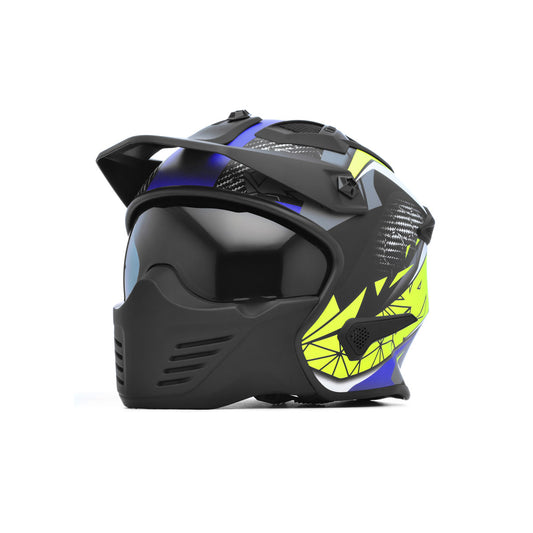 Storm Matt Black Blue & Flourescent Open Face Motorcycle Helmet