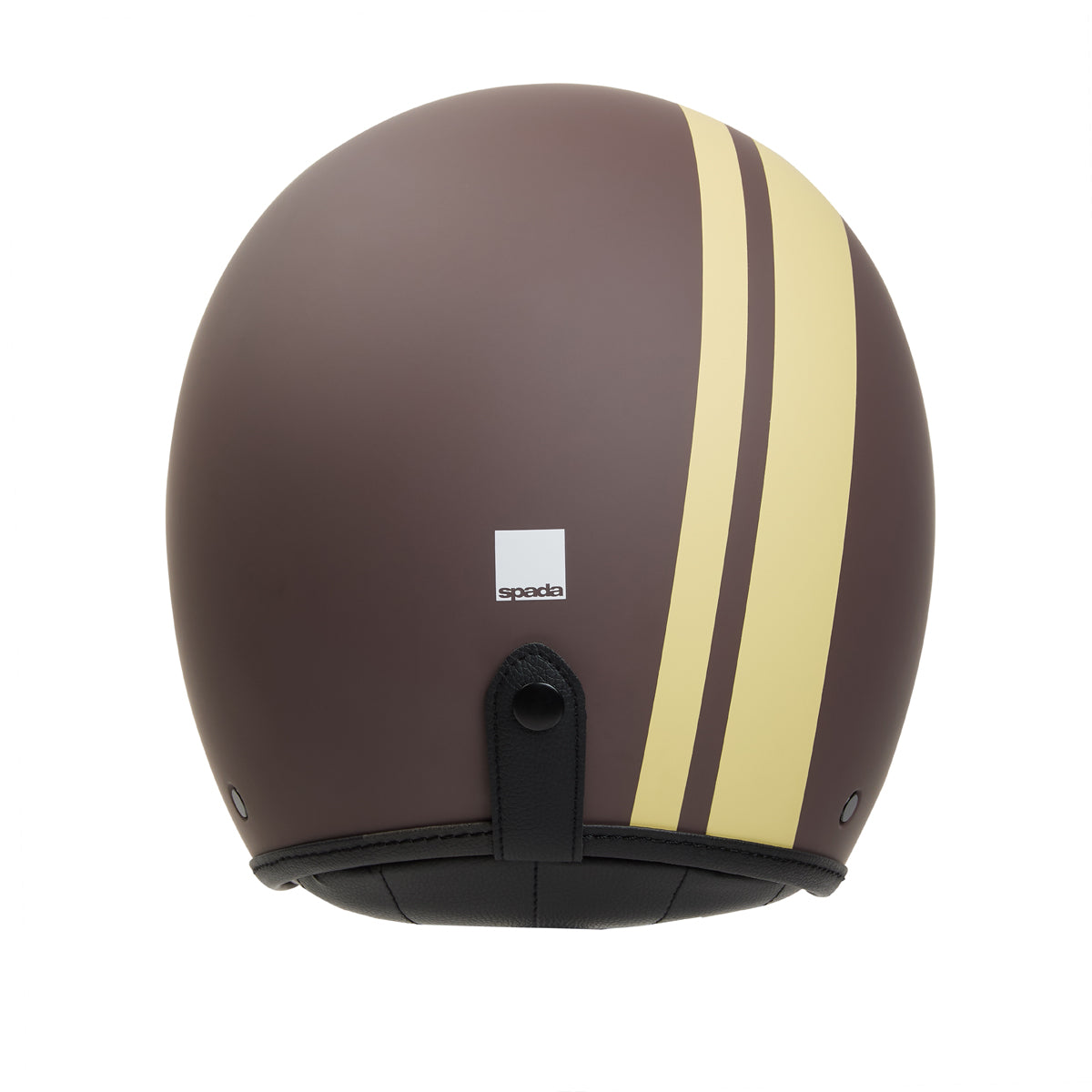 back of Spada's brown matt open face motorcycle helmet for men and women