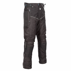 side view of black motorcycle trousers with female fit for women